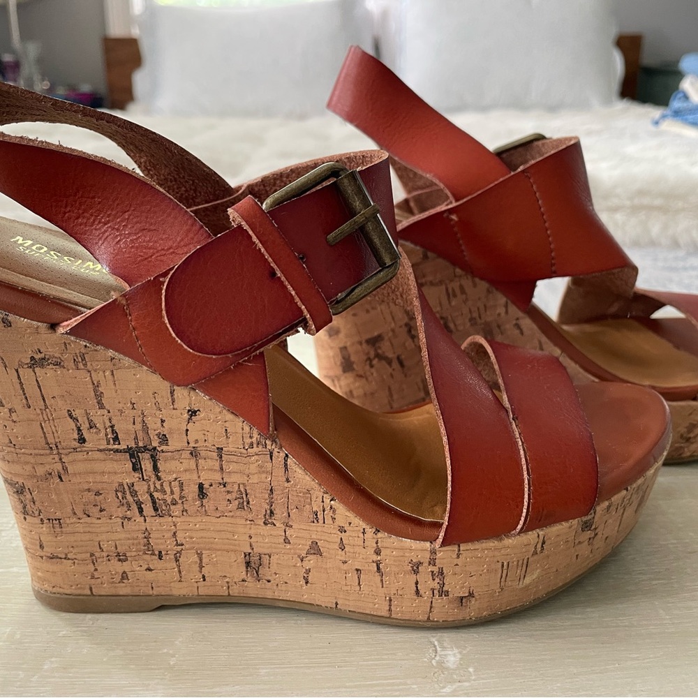 Mossimo Supply Co Brown Wedge Sandals with Cork Heel, size 6